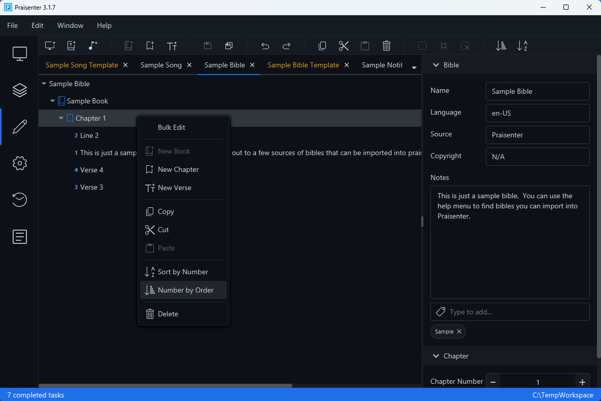 Bible number by order