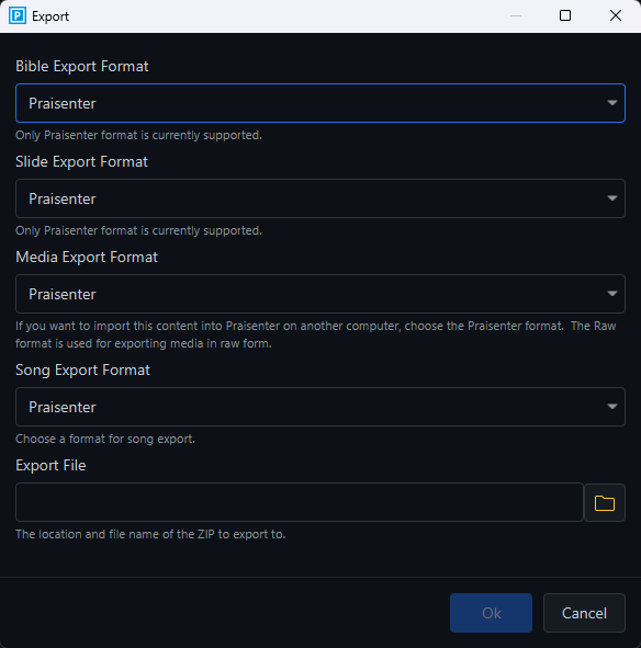Library export choose formats