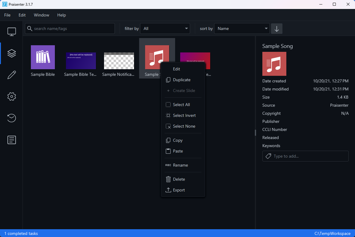 Library select single item