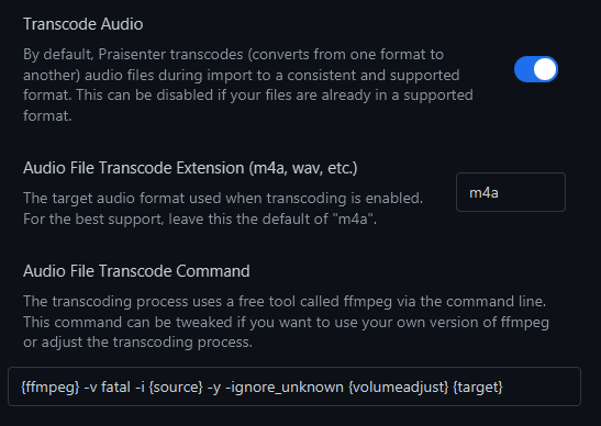 Miscellaneous audio settings