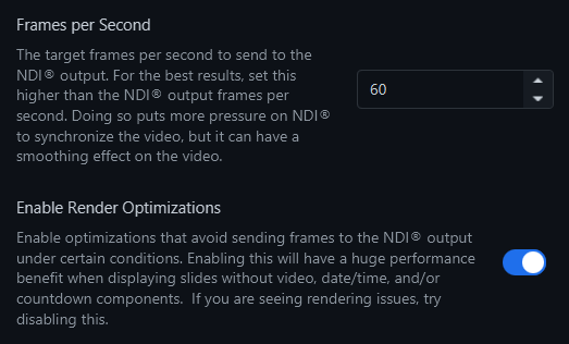 Miscellaneous NDI settings