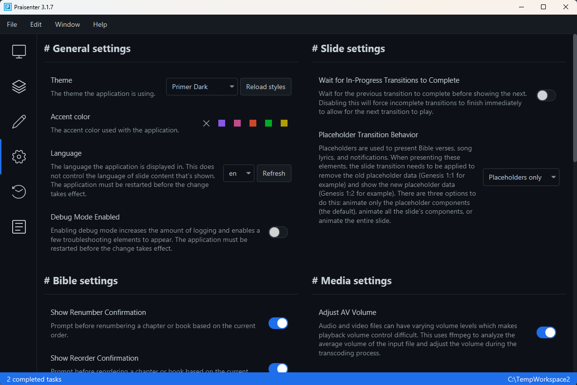 Miscellaneous settings
