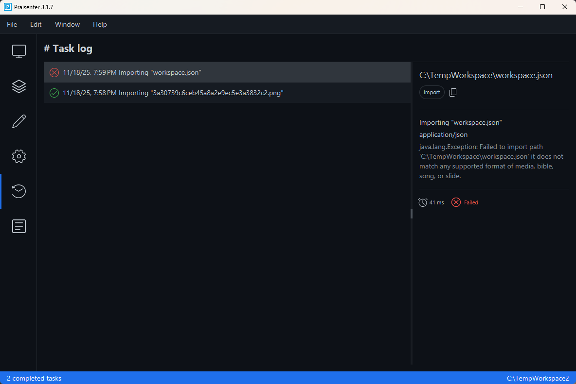Miscellaneous task log