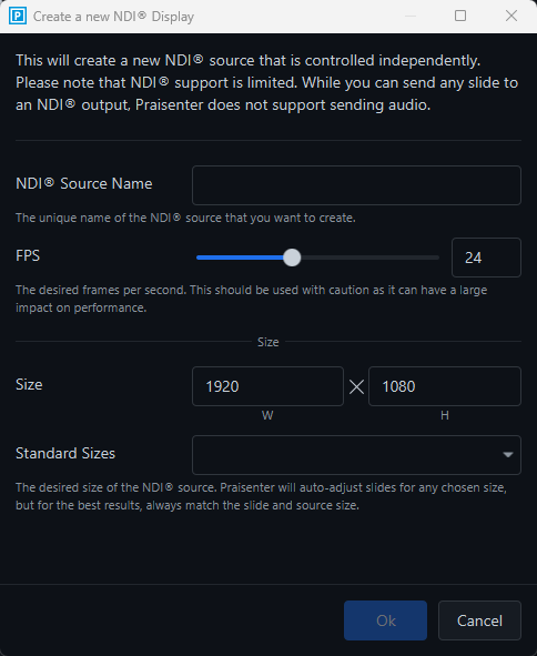 presentation add NDI® display options