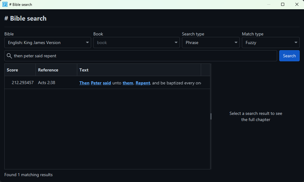 presenting bible searching fuzzy search