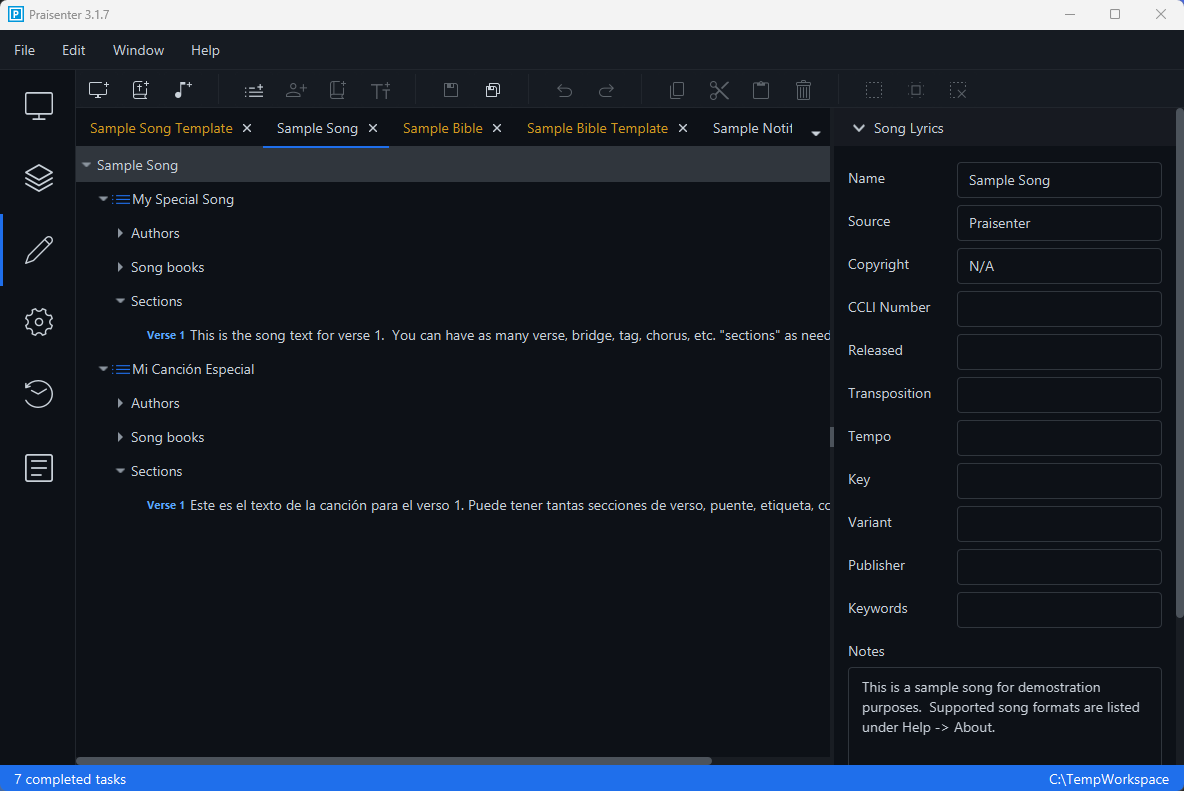 Song lyrics and sections